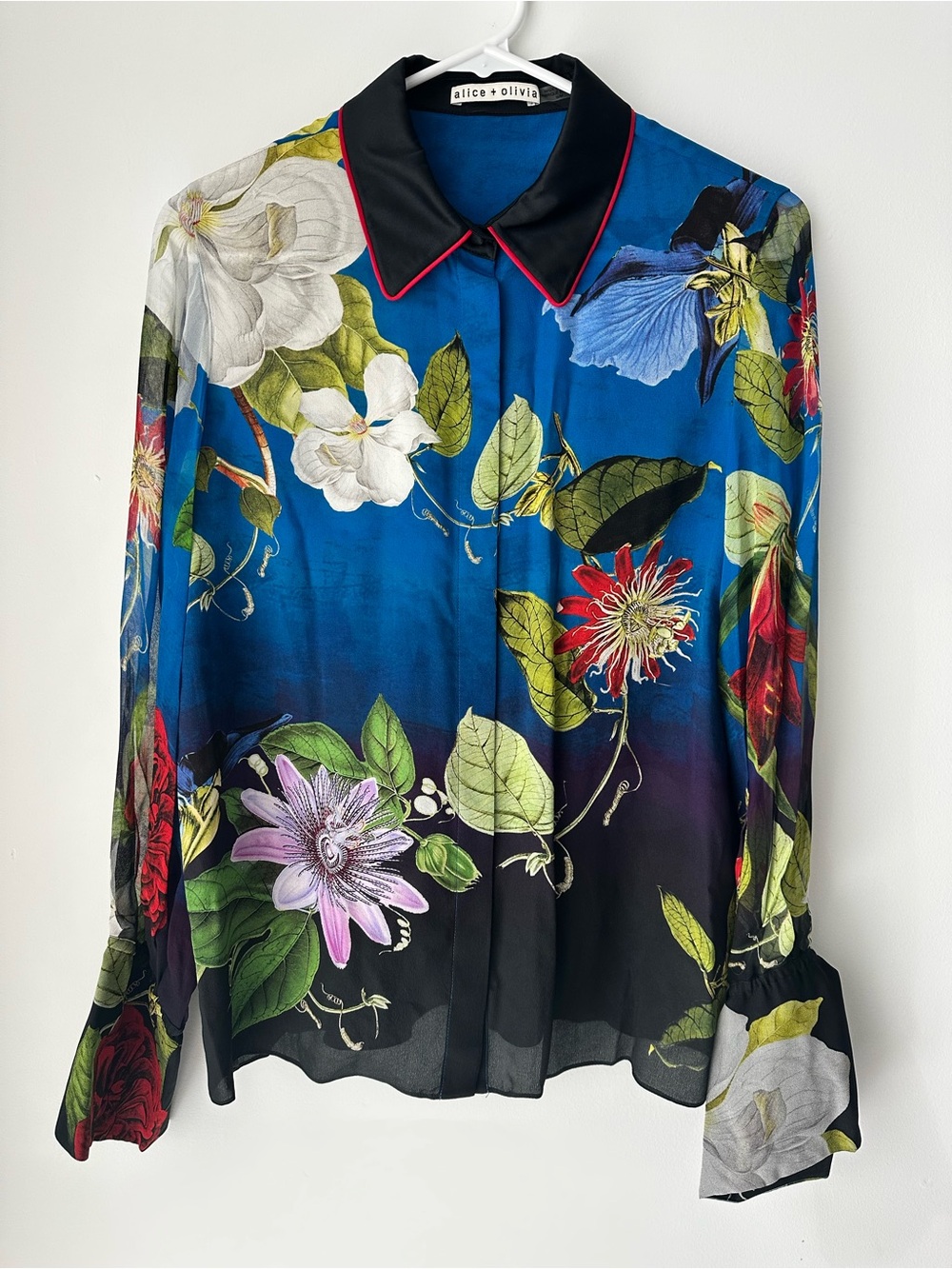 Alice + Olivia Wan Floral 100% Silk Button-Down Shirt Size M